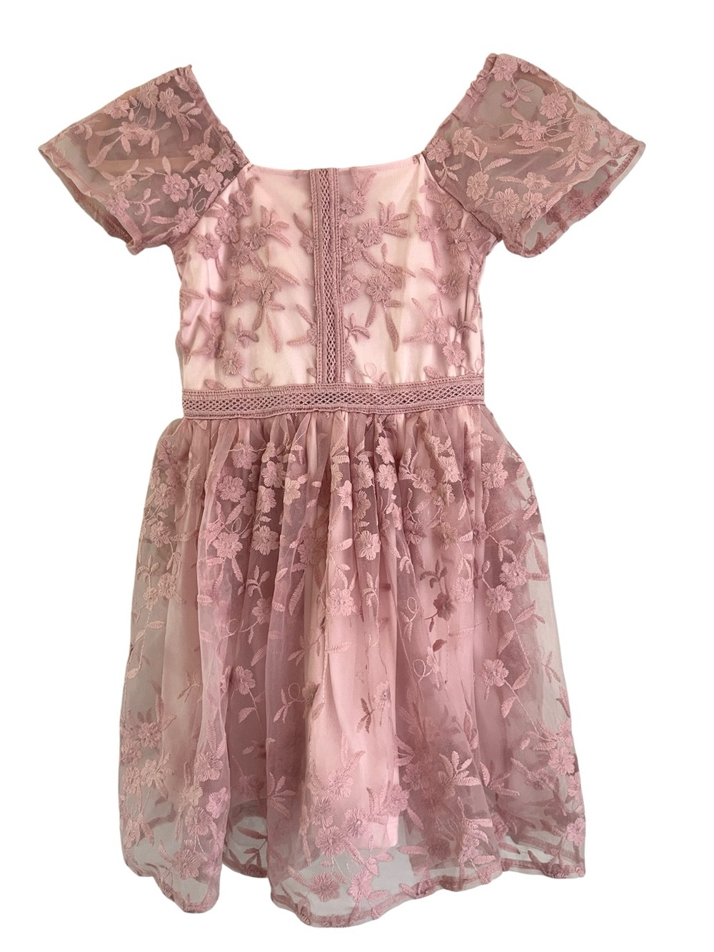 Haute Hippie Mauve Pink Floral Lace Party Dress & Matching Bow Girls Fall Dress